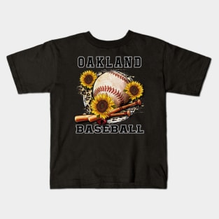 Awesome Baseball Name Oakland Proud Team Flowers Kids T-Shirt